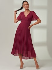 Jolie Moi Red Elene Pleated High Low Chiffon Maxi Dress - Image 4 of 6
