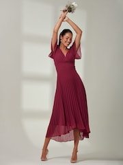 Jolie Moi Red Elene Pleated High Low Chiffon Maxi Dress - Image 5 of 6