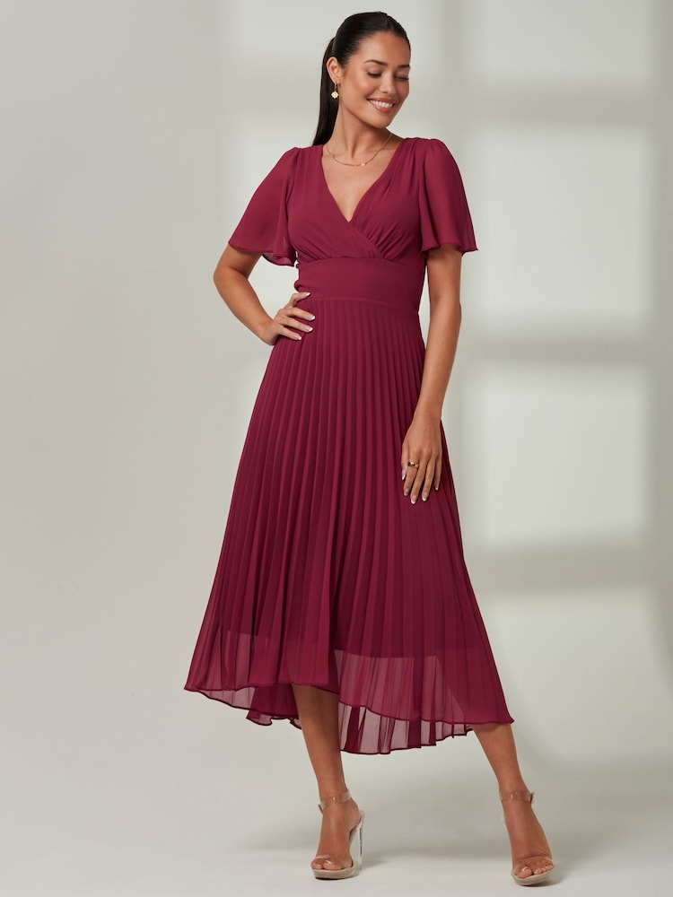 Jolie Moi Red Elene Pleated High Low Chiffon Maxi Dress - Image 6 of 6