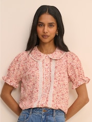 Nobodys Child Pink Thimbolina Trim Detail Peter Pan Blouse - Image 1 of 5