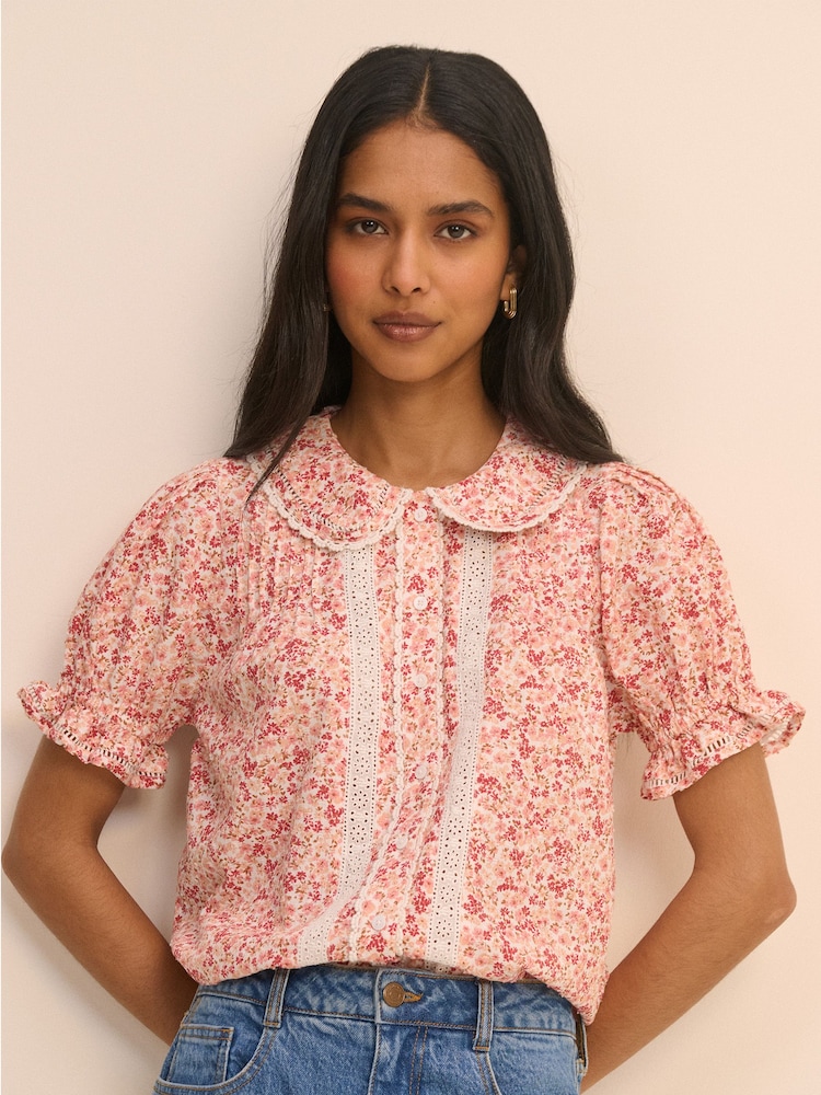 Nobodys Child Pink Thimbolina Trim Detail Peter Pan Blouse - Image 1 of 5 Nobodys Child Pink Thimbolina Trim Detail Peter Pan Blouse - Image 1 of 5