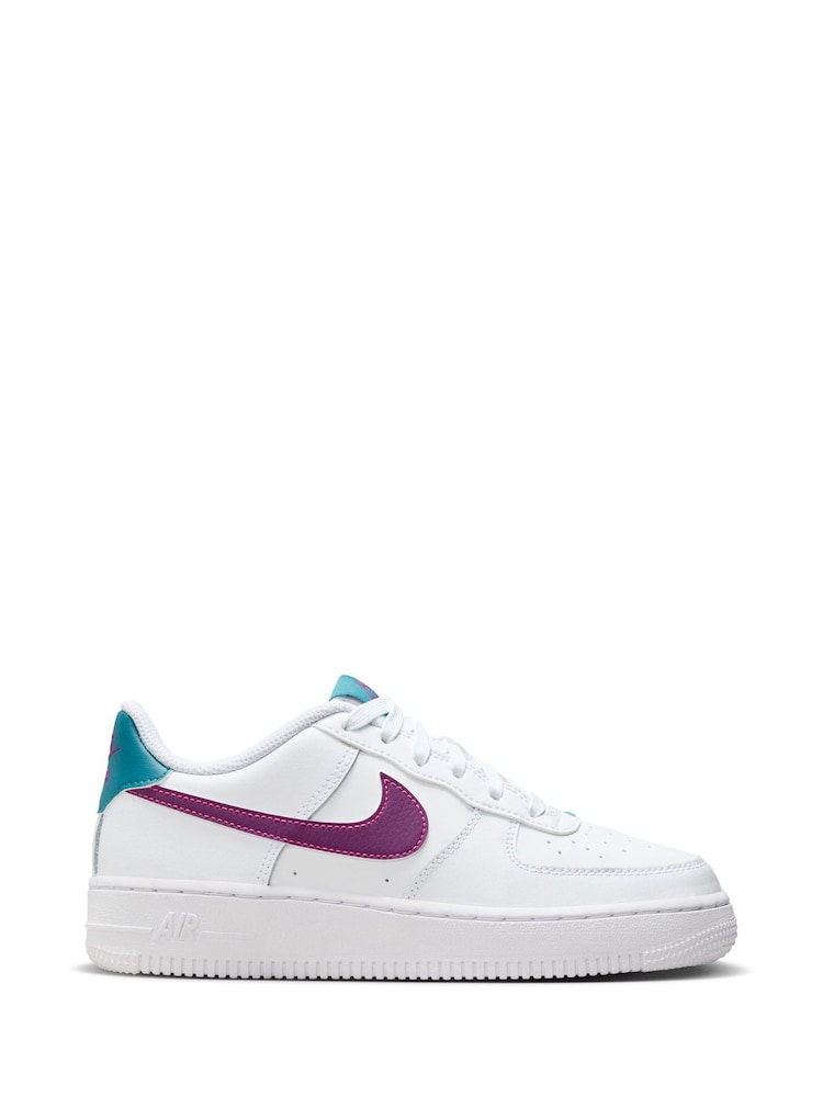 Nike White/Purple Blue Air Force 1 Youth Trainers - Image 1 of 9