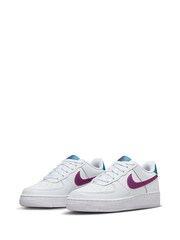 Nike White/Purple Blue Air Force 1 Youth Trainers - Image 3 of 9