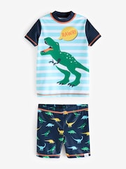Harry Bear Blue Dinosaur Print Striped Swim Set - Image 1 of 5