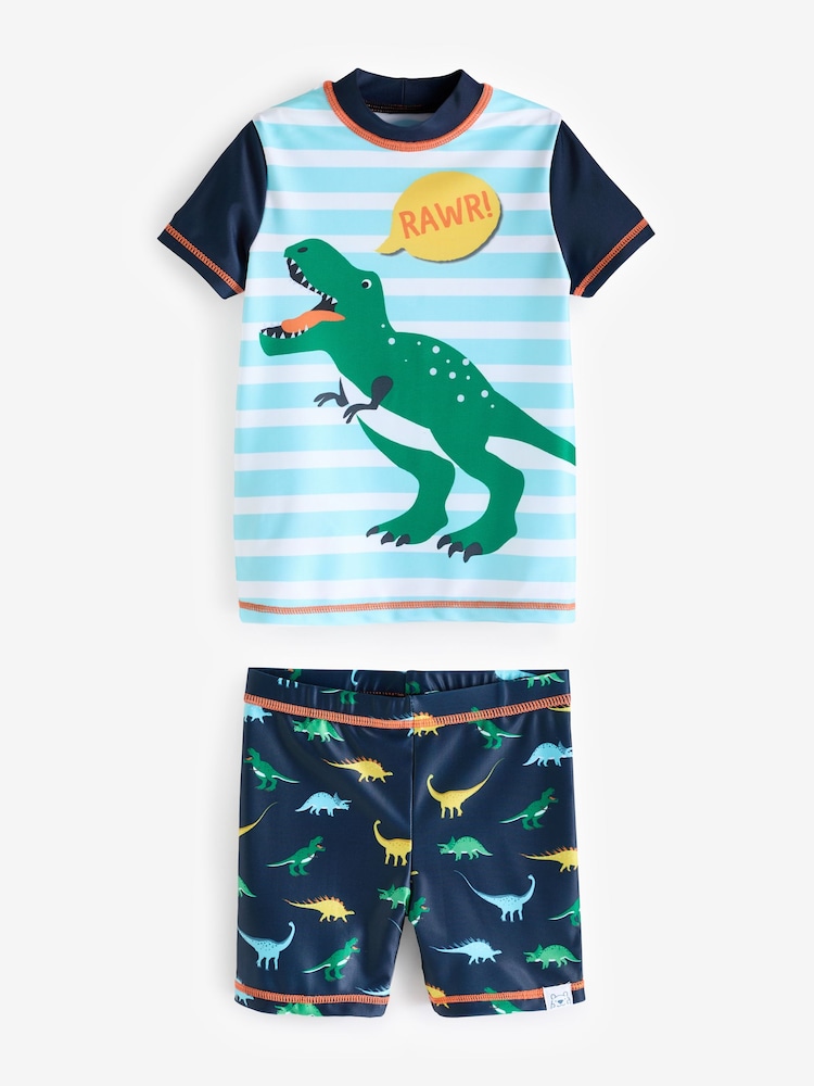 Harry Bear Blue Dinosaur Print Striped Swim Set - Image 1 of 5