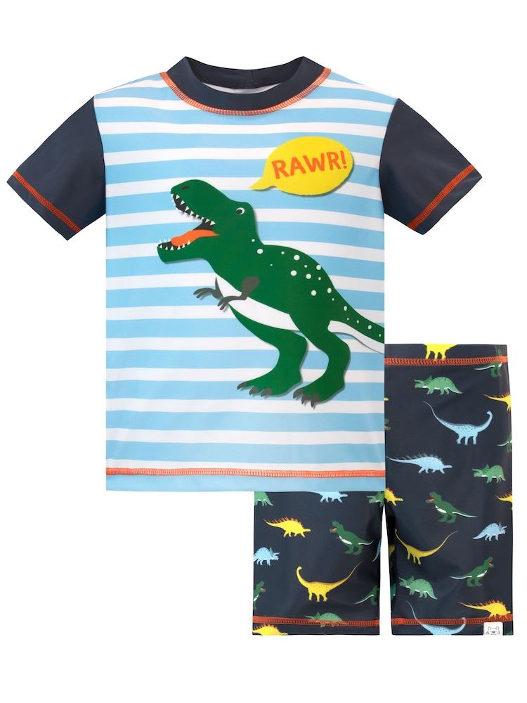 Harry Bear Blue Dinosaur Print Striped Swim Set - Image 2 of 5