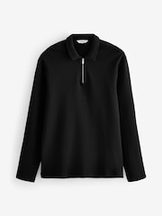 Schwarz - Langärmeliges Poloshirt aus 100 % Baumwolle mit Waffelstruktur - Bild 5 von 7
