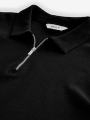 Schwarz - Langärmeliges Poloshirt aus 100 % Baumwolle mit Waffelstruktur - Bild 6 von 7