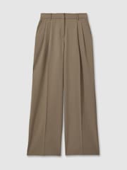 Reiss Khaki Madelyn Wide Leg Front Pleat Suit Trousers - Image 2 of 5