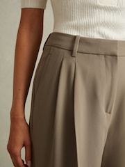 Reiss Khaki Madelyn Wide Leg Front Pleat Suit Trousers - Image 3 of 5