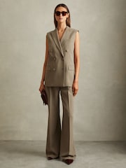 Reiss Khaki Madelyn Wide Leg Front Pleat Suit Trousers - Image 5 of 5
