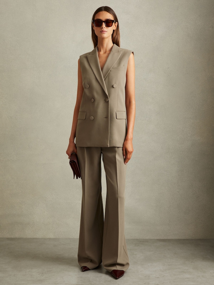 Reiss Khaki Madelyn Wide Leg Front Pleat Suit Trousers - Image 5 of 5