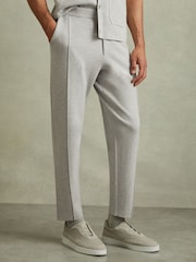 Reiss Soft Grey Melange Jett Knitted Front Seam Elasticated Joggers - Image 1 of 5