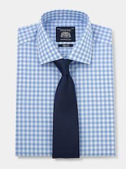 Savile Row Company Slim Fit Blue Single Cuff Check 100% Cotton Shirt - Image 3 of 6