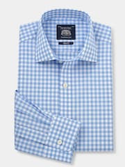 Savile Row Company Slim Fit Blue Single Cuff Check 100% Cotton Shirt - Image 4 of 6