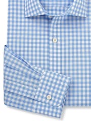 Savile Row Company Slim Fit Blue Single Cuff Check 100% Cotton Shirt - Image 6 of 6