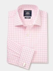 Savile Row Company Slim Fit Pink Double Cuff Row Check 100% Cotton Shirt - Image 4 of 6