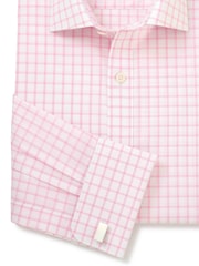 Savile Row Company Slim Fit Pink Double Cuff Row Check 100% Cotton Shirt - Image 6 of 6