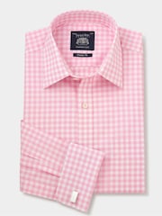 Savile Row Company Classic Fit Pink Savile Row Check Double Cuff 100% Cotton Shirt - Image 4 of 6
