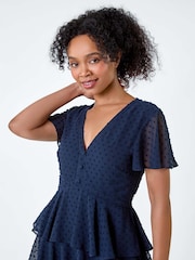 Roman Blue Textured Spot Tiered Midi Dress - Image 4 of 5