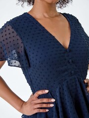 Roman Blue Textured Spot Tiered Midi Dress - Image 5 of 5