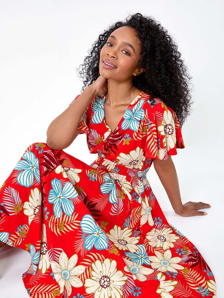 Vestido a media pierna con pliegues y estampado floral de Roman - Imagen 2 de 5 Vestido a media pierna con pliegues y estampado floral de Roman - Imagen 2 de 5