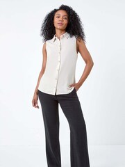 Roman Natural Linen Blend Sleeveless Blouse - Image 2 of 5