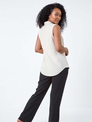 Roman Natural Linen Blend Sleeveless Blouse - Image 3 of 5