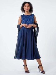 Roman Blue Lace Pleated Midi Dress - Image 1 of 5