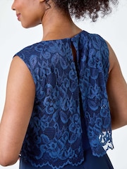 Roman Blue Lace Pleated Midi Dress - Image 5 of 5