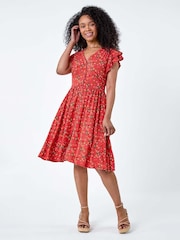 Roman Brown Ditsy Floral Frill Pocket Dress - Image 2 of 5