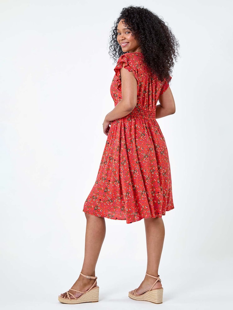 Roman Brown Ditsy Floral Frill Pocket Dress - Image 3 of 5