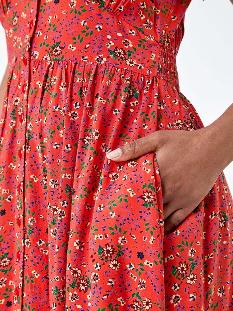 Roman Brown Ditsy Floral Frill Pocket Dress - Image 5 of 5