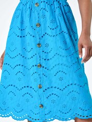 Roman Blue 100% Cotton Broderie Button Design Dress - Image 5 of 5