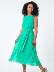 Roman Green Pleated Midi Dress - Image 1 of 5