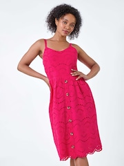 Roman Pink 100% Cotton Broderie Button Design Dress - Image 1 of 5