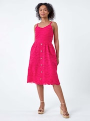Roman Pink 100% Cotton Broderie Button Design Dress - Image 2 of 5
