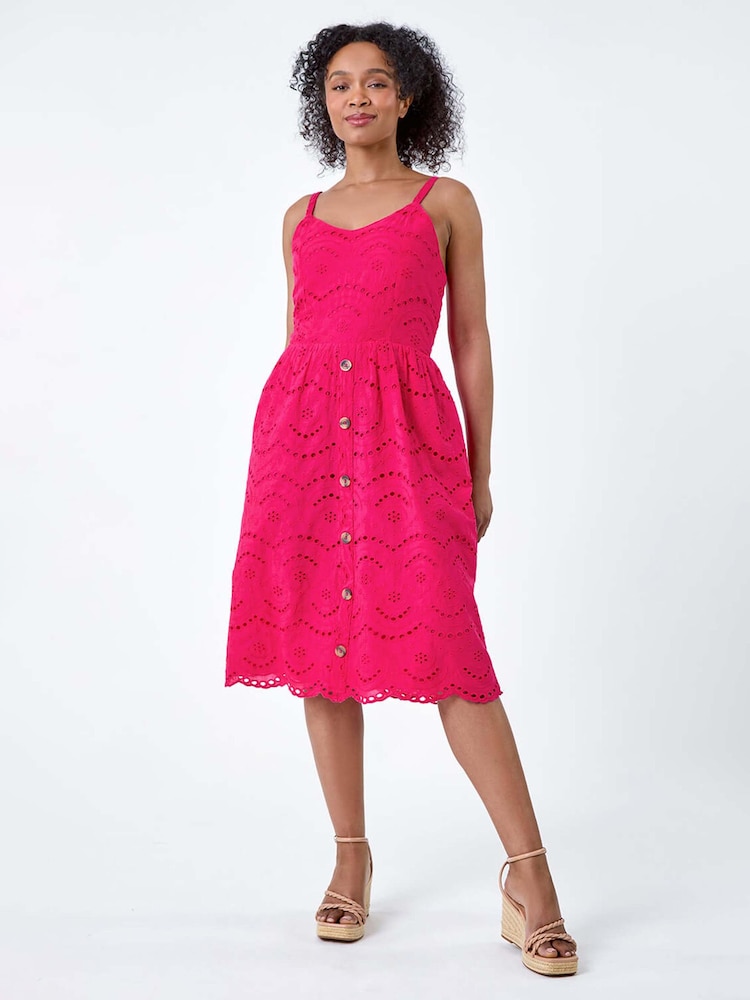 Roman Pink 100% Cotton Broderie Button Design Dress - Image 2 of 5