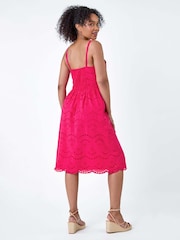 Roman Pink 100% Cotton Broderie Button Design Dress - Image 3 of 5