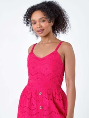 Roman Pink 100% Cotton Broderie Button Design Dress - Image 4 of 5