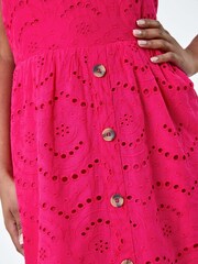 Roman Pink 100% Cotton Broderie Button Design Dress - Image 5 of 5