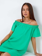 Roman Green Plain Stretch Neck Bardot Dress - Image 1 of 5