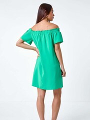 Roman Green Plain Stretch Neck Bardot Dress - Image 3 of 5