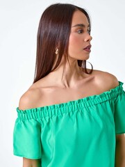 Roman Green Plain Stretch Neck Bardot Dress - Image 5 of 5