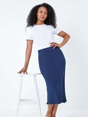 Roman Blue Plain Bias Cut Midi Skirt - Image 1 of 5