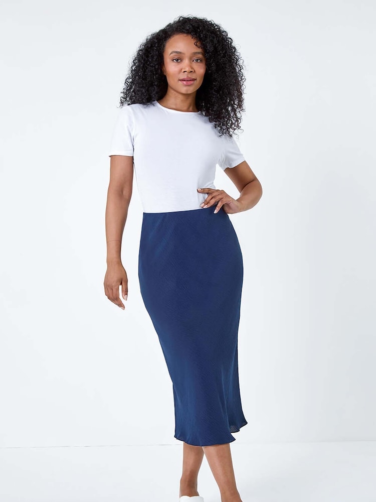 Roman Blue Plain Bias Cut Midi Skirt - Image 2 of 5