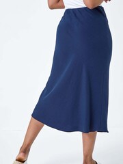 Roman Blue Plain Bias Cut Midi Skirt - Image 3 of 5