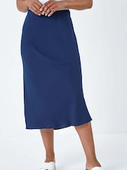Roman Blue Plain Bias Cut Midi Skirt - Image 4 of 5