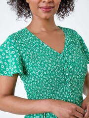Roman Green Ditsy Floral Shirred Midi Dress - Image 5 of 5