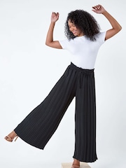 Roman Black Pleated Wide Leg Trousers - Image 1 of 5